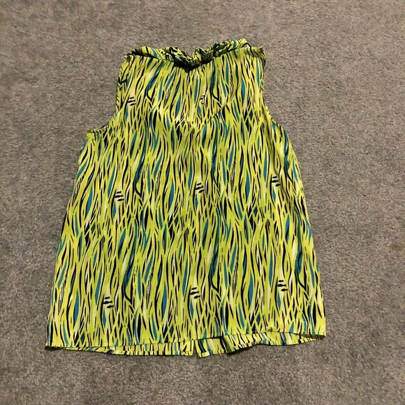 Lilly Pulitzer Silk Sleeveless Top 0 Green Blue Ruffle Button Front - Picture 11 of 11